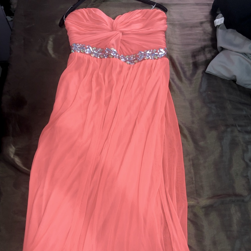 Peach Strapless Military Ball Gown.